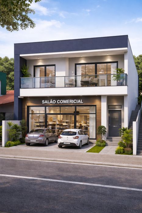 Prédio moderno de uso misto urbano.