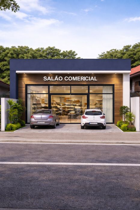 Loja moderna em rua suburbana